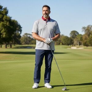 Maelreg Performance Polo Shirt Mens 3XL Gray Golf Club Print Stretch Logo Tennis